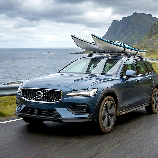 Volvo car kayaks scenic drive